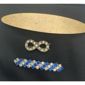 Vintage Lot Of 3 Hair Barrettes Clips 2 With Rhinestones